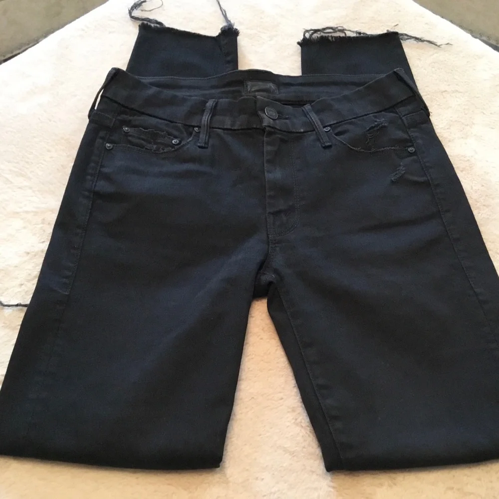 MOTHER Looker Ankle Fray Black Distressed Skinny Jeans - 26